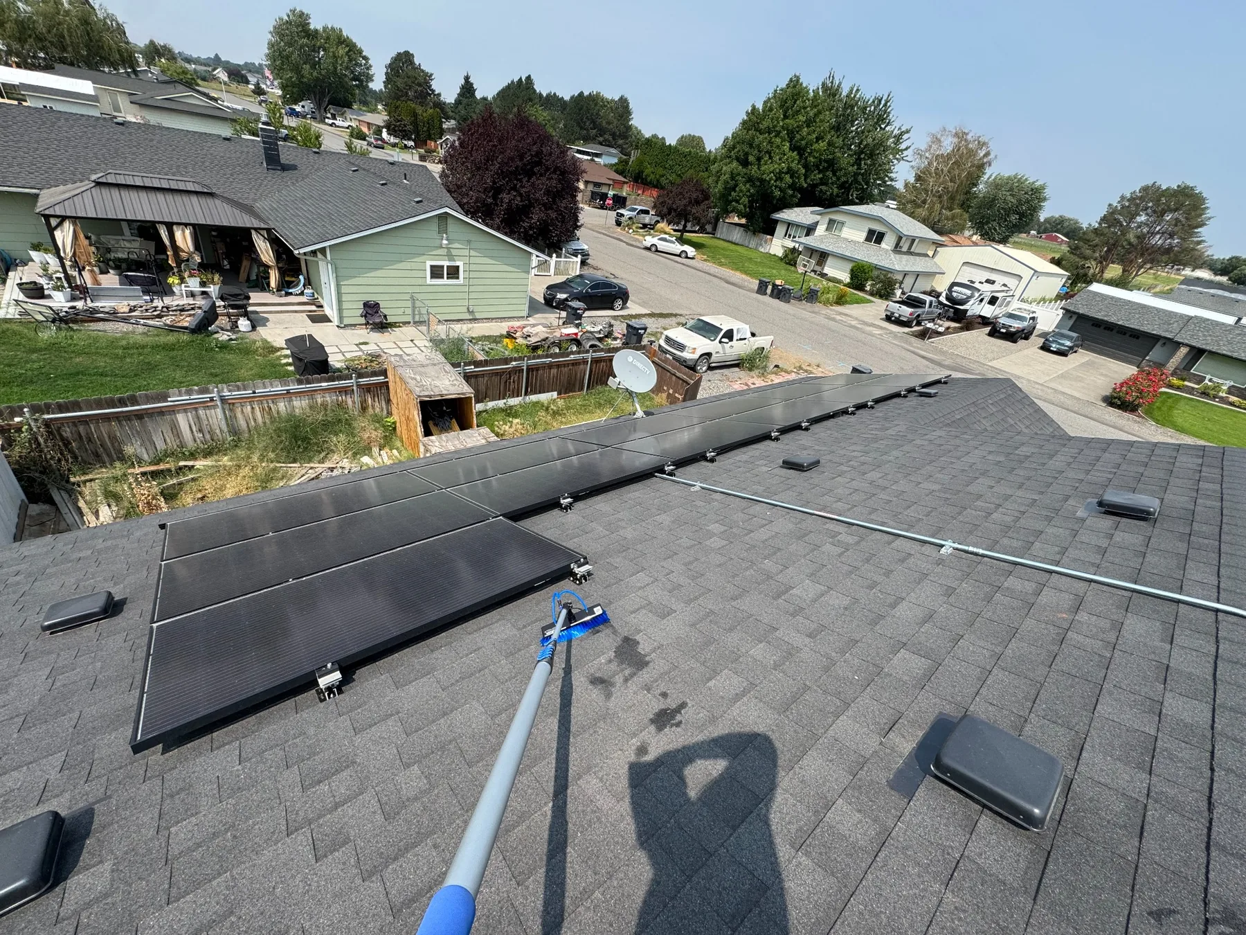 Solar cleaning equipment on a rooftop in the Tri-Cities Washington